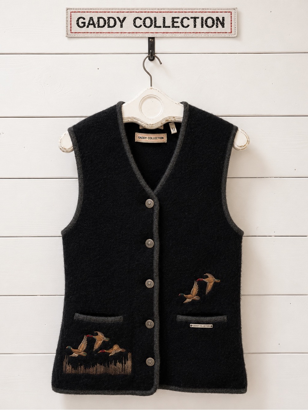 GADDY Black Wool Embroidered Vest – Women’s M